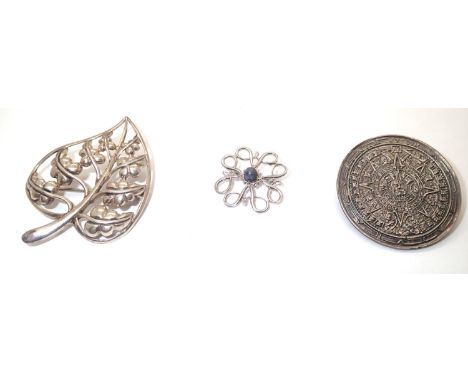 Three silver brooches including lapis lazuli set example. P&amp;P group 1 (£16 for the first item and £1.50 for subsequent it