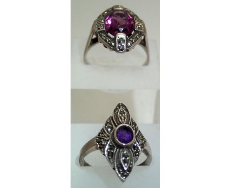 Two amethyst set silver rings, sizes Q (larger amethyst) and M/N. P&amp;P group 1 (£16 for the first item and £1.50 for subse