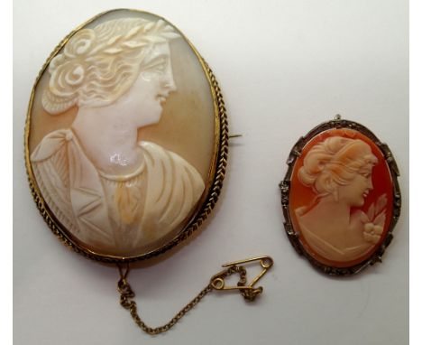 Two Victorian Cameo brooches, one silver set, largest  62 x 46 mm. P&amp;P group 1 (£16 for the first item and £1.50 for subs