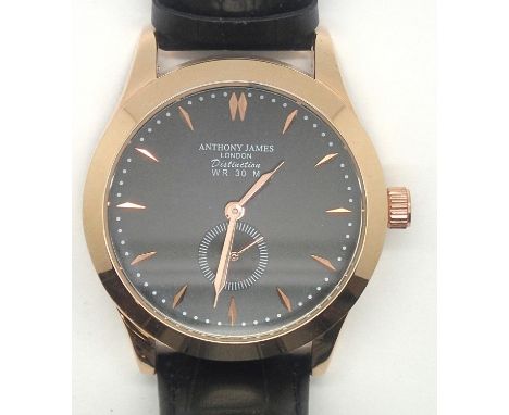 New old stock Anthony James boxed Distinction wristwatch on a leather strap. P&amp;P group 1 (£16 for the first item and £1.5
