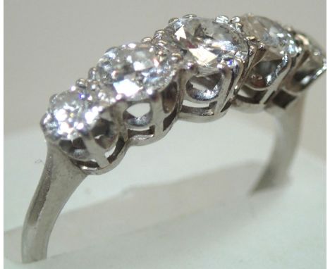 Art Deco 1920s platinum five stone diamond ring, size K, 3.3g, approximately 1.00ct total. P&amp;P group 1 (£16 for the first