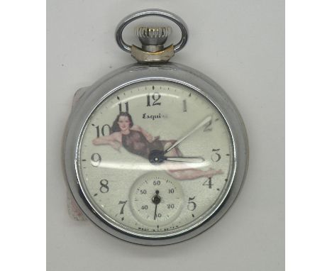 White metal glamour model pocket watch by Esquire. Working at lotting up. P&amp;P group 1 (16 for the first item and £1.50 fo