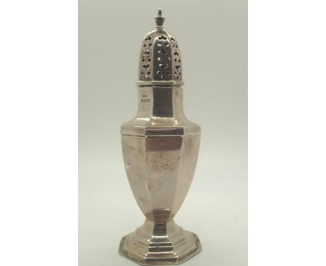 Hallmarked silver sugar sifter assay Birmingham 1936 H: 16 cm base filled. Maker WFM. Good condition throughout. P&amp;P grou