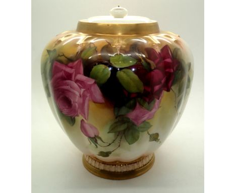 Royal Worcester large painted and glazed potpourris pot lacking reticulated cover, model no. 1312, H: 20 cm. P&P group 2 (£20