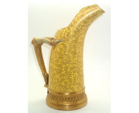 Royal Worcester model no. 1116 gilt yellow ground tusk form jug with naturalistic handle, H: 25 cm. P&P group 2 (£20 for the 