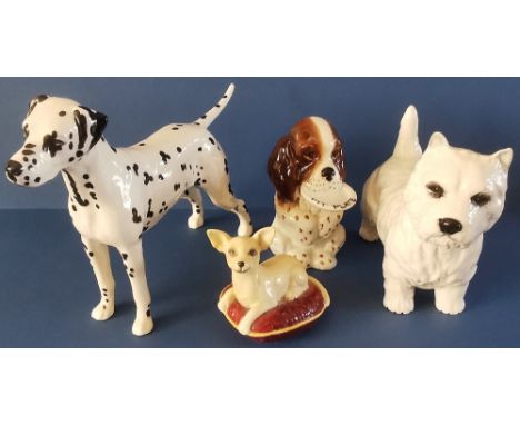 Four Beswick Dogs to include :Dalmatian 'Arnoldene' - No. 961 in gloss - 5.75". Chihuahua on Cushion - No. 2454 in gloss 2.75