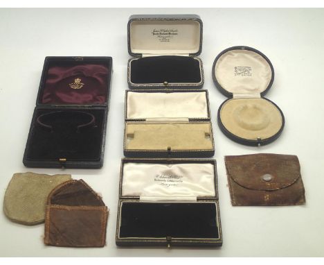 Five antique wrist and fob watch boxes, and three leather pocket watch pouches. P&amp;P group 1 (£16 for the first item and £