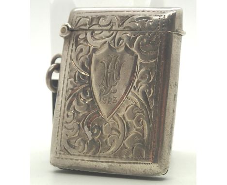 Hallmarked silver vesta case Birmingham assay 1919 maker S&amp;Bh 23g 44 x 34 mm. P&amp;P group 1 (16 for the first item and 