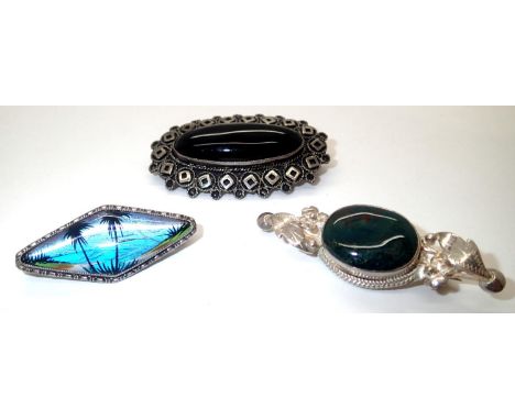 Three silver stone mounted brooches. P&amp;P group 1 (£16 for the first item and £1.50 for subsequent items) 