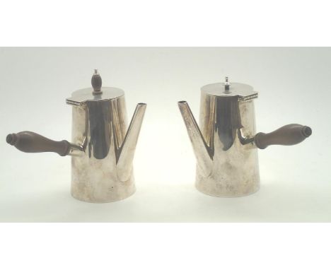 Pair of hallmarked silver chocolate pots assay London 1909, maker Elkington 363g. Condition Report: Silver is in very good co