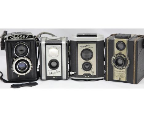 Collection of 4 120 roll film cameras Lubitel 2, Kodak Brownie Reflex, Kodak Duaflex &amp; Coronet Twelve-20. P&amp;P group 3