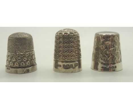 Three hallmarked silver thimbles two HG&amp;S and one WHM. All Birmingham assay. P&amp;P group 1 (16 for the first item and £