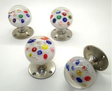 Set of four early 20th century domed millefiori glass door knobs, D: 6 cm. P&P group 1 (£16 for the first item and £1.50 for 