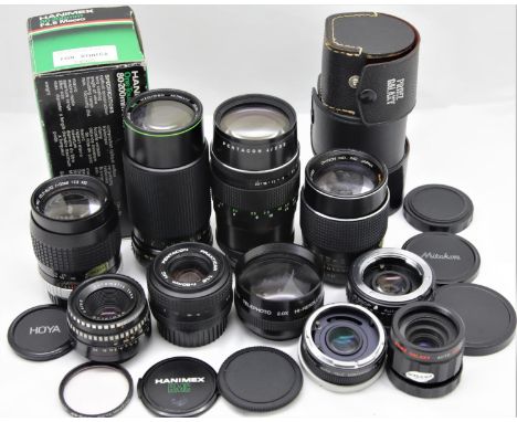 Mixed lot of 10 lenses to include, a Hanimex f4.5 80-200mm zoom lens; Pentacon 4/200; Domiplan2.8/50; Chinon 2.8/135 &amp; Ho