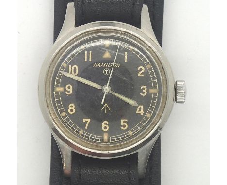 Vintage 1960s Hamilton Military Pilot wristwatch with crows foot and 6B-9101000 H0542 M verso. P&P group 1 (16 for the first 
