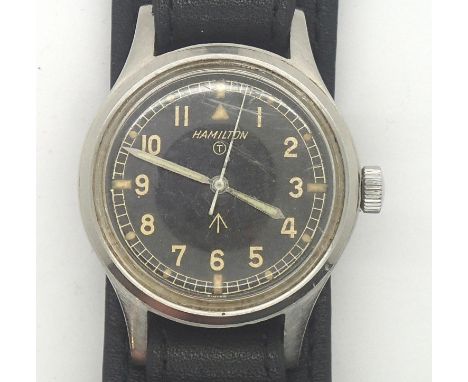 Vintage 1960s Hamilton Military Pilot wristwatch with crows foot and 6B-9101000 H0542 M verso. P&P group 1 (16 for the first 