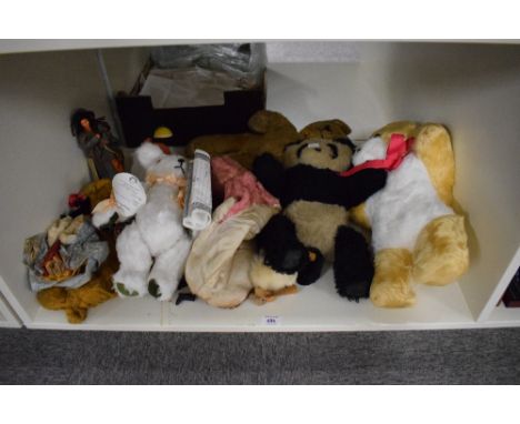 Mixed vintage Teddy Bears and Dolls, Wendy Boston Panda with label, height 42cm, Whitegate's Golden Girls Bear with certifica