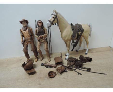 A Marx Johnny West Figure, Indian Chief and Thunderbolt Horse, with accessories present