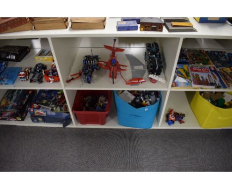 Six Shelves of playworn modern Lego, part made models include 10220 Volkswagen T1 Camper Van with original box, 60107 Fire Tr