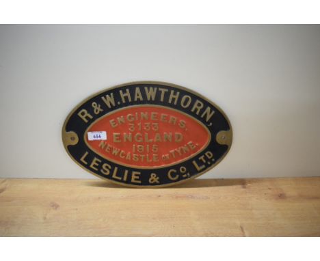 A Cast Worksplate R&amp;W HAWTHORN LESLIE &amp; CO LTD ENGINEERS NEWCASTLE ON TYNE 3133 1915. ex 0-6-0 ST locomotive named FE