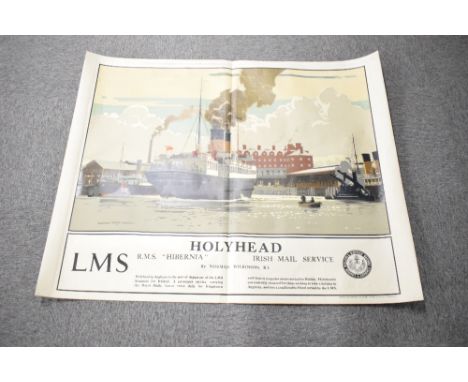 Railway Poster, Midland &amp; Scottish Railway, Holyhead by Norman Wilkinson R.I, LMS, RMS Hibernia Irish Mail Service, print