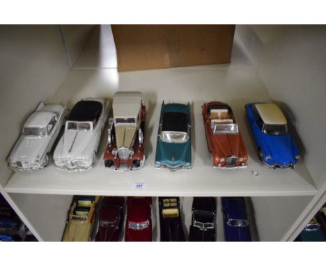Six 1:18 scale Die-casts, Anso 1957 Studebaker Gold Hawk, 1947 Cadillac Series 62, 1932 Phaelon V16, Solido 1955 Cadillac Eld