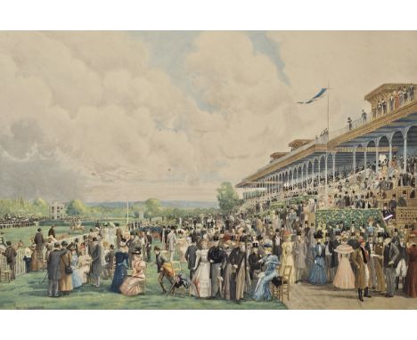 Raymond-Joseph de Fournier-Sarloveze. (French, born 1836). Les Courses d'Auteuil. Coloured lithograph. Signed lower right in 
