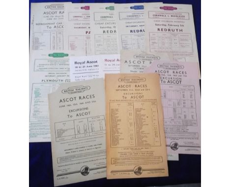 Sport/Railways, a selection of 12 Railway excursion flyers, 7 related to Ascot Races, 1940's to 1960's (including Royal meeti