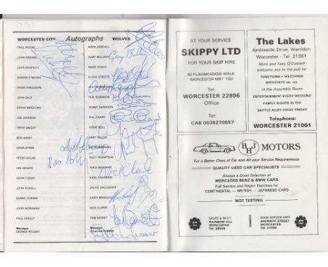 Football autographs, Wolverhampton Wanderers, Worcester City v Wolverhampton Wanderers match programme, 10 August 1988, John 