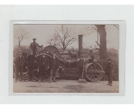 Postcard, Steam traction engine, road making and workmen 'Butleigh-Somerset' nameplate, RP, (gen gd, pinhole, sl corner creas