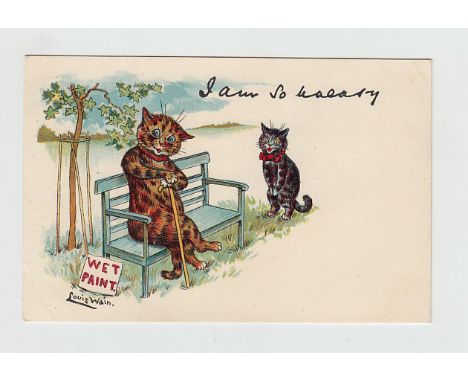 Postcard, Louis Wain, Cats, 'I am so uneasy' published by ESW, foreign, (ub, unused, vg) (1)