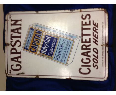 Enamel sign, Advertising, a Will's Capstan Navy Cut Cigarettes advertising sign, blue & brown cigarette packet design on whit