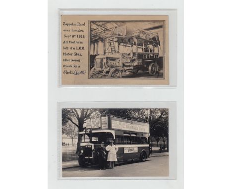 Postcards, Buses, early London bus, severely damaged in Zeppelin Raid over London , 8.9.1915 (front gd, back poor), pre WW2 L