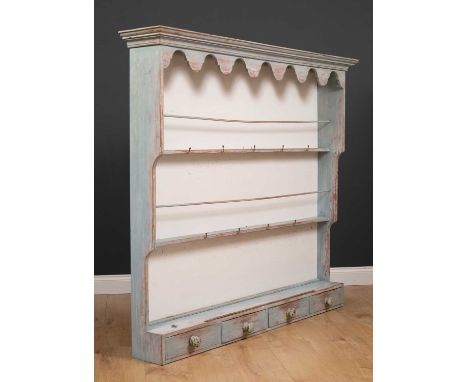 A painted pine plate rack with four spice drawers, 63cm wide x 26cm deep x 143cm highCondition report: Minor wear overall, in