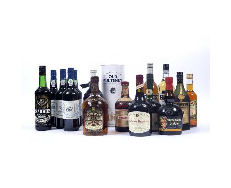 Four bottles of Waitrose ruby port together with further wines and spirits to include a bottle of Chivas Regal blended scotch