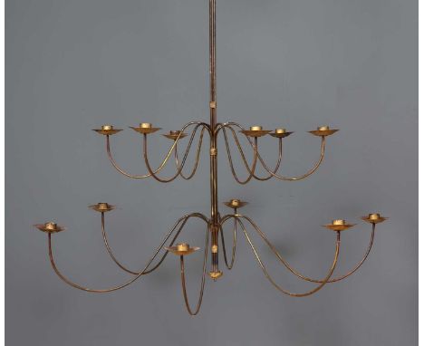 A contemporary wrought iron two tier twelve light candelabra approximately 80cm highCondition report: Some marks to the parce