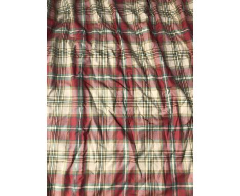 A pair of interlined tartan patterned curtains  with triple pleated tops, the tops 130cm wide at the top x 246cm wide at the 