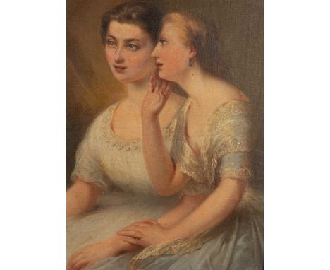 19th century English school portrait of two girls, oil on canvas, unsigned, 30.5cm x 23cm Condition report: Minor marks to th