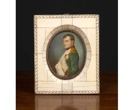 An antique half length portrait miniature of Napolean bearing signature for Gerard, oils, 8cm x 6.3cm (oval)Condition report: