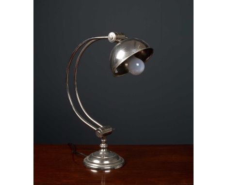 An adjustable white metal table lamp with curving arm and circular base, 48cm highCondition report: Minor marks, otherwise in