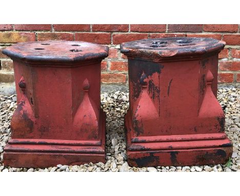 A pair of Accrington Brick & Tile Co. pottery plinths, 38cm diameter x 42cm high Qty: 2Condition report: A large chip to the 