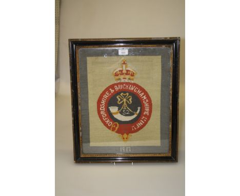 A 1917 needlepoint, Oxfordshire and Buckinghamshire Light Infantry, regimental crest