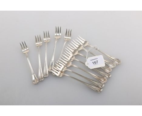 A set of six American sterling silver 'trident' cake forks, together with six similar