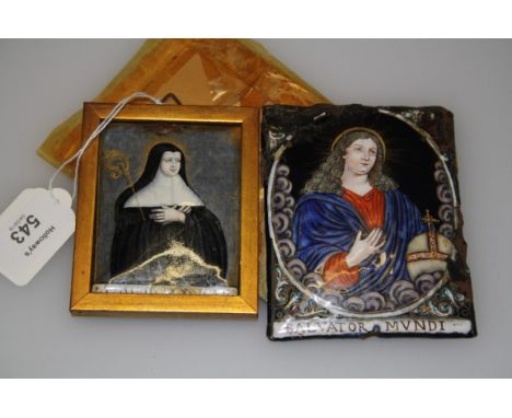 Attributed to Jacques Laudin (French 1663-1729) A late 17th/early 18th century Limoges enamel panel, three quarter length of 