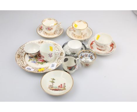 A late 18th century Worcester Japan Fan pattern tea cup, a 19th century Meissen Red Dragon cup and saucer, two 19th century E