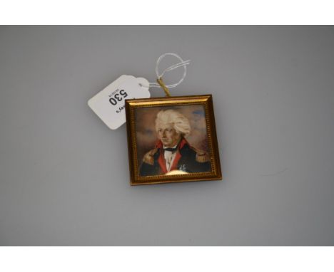 F Salomon A bust length portrait miniature of Vice Admiral Horatio Nelson oil probably on ivory, signed. 5.5 x 5.25cm