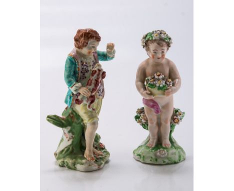 An 18th century Derby porcelain (Patch marked) figure of Spring and one other Derby figure 13cm high