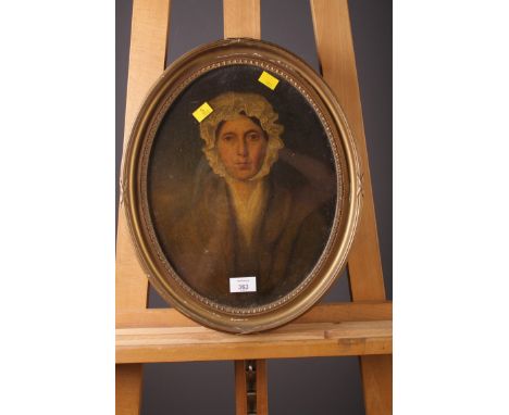 19th century, English School, Portrait of Mrs Elspeth McGillvery (great Grandmother) oil on panel, oval, unsigned 33.5cm high