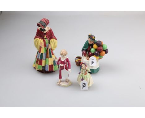 A Royal Doulton figure, The Parsons Daughter, HN564, together with The Old Balloon Seller, HN1315, Babie, HN1679, and a Royal