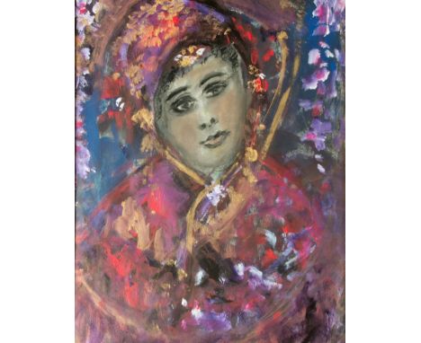 Anne Franklin (20th century Reading School) Bust length portrait of a young Indian Prince oil on board 50 x 39cm